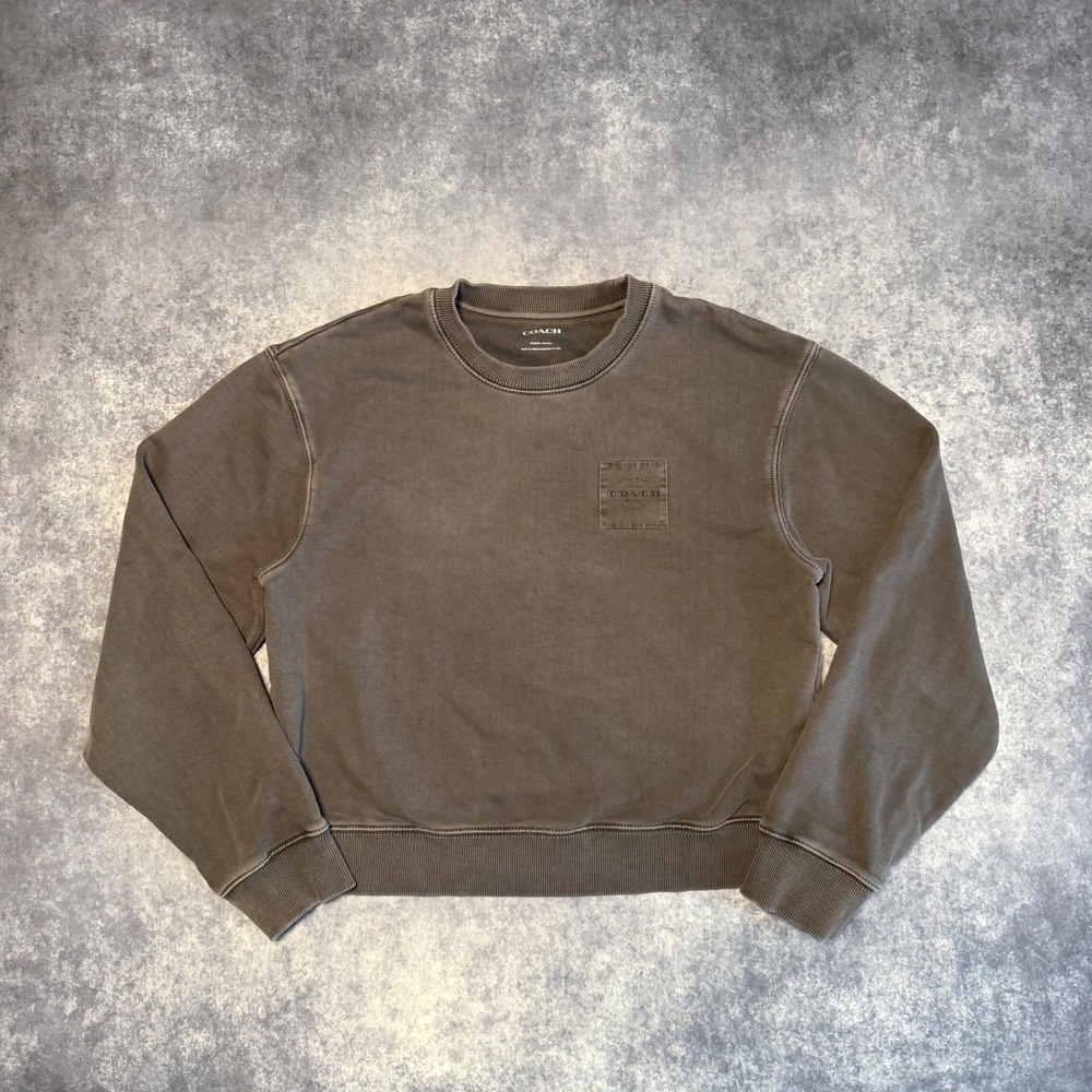 Coach Garment Dye Crewneck Sweatshirt Medium M Smoke Gray Logo Pullover C1853